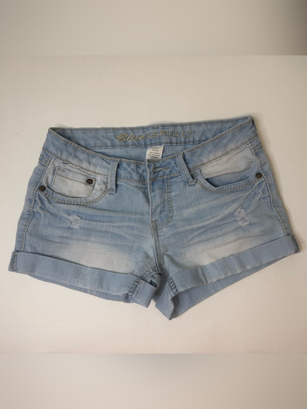 Blue Asphalt Light Blue Distressed Denim Shorts